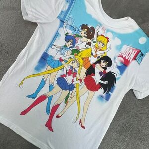 Sailor Moon T Shirt Graphic Print Anime Manga Crew Neck White Size M